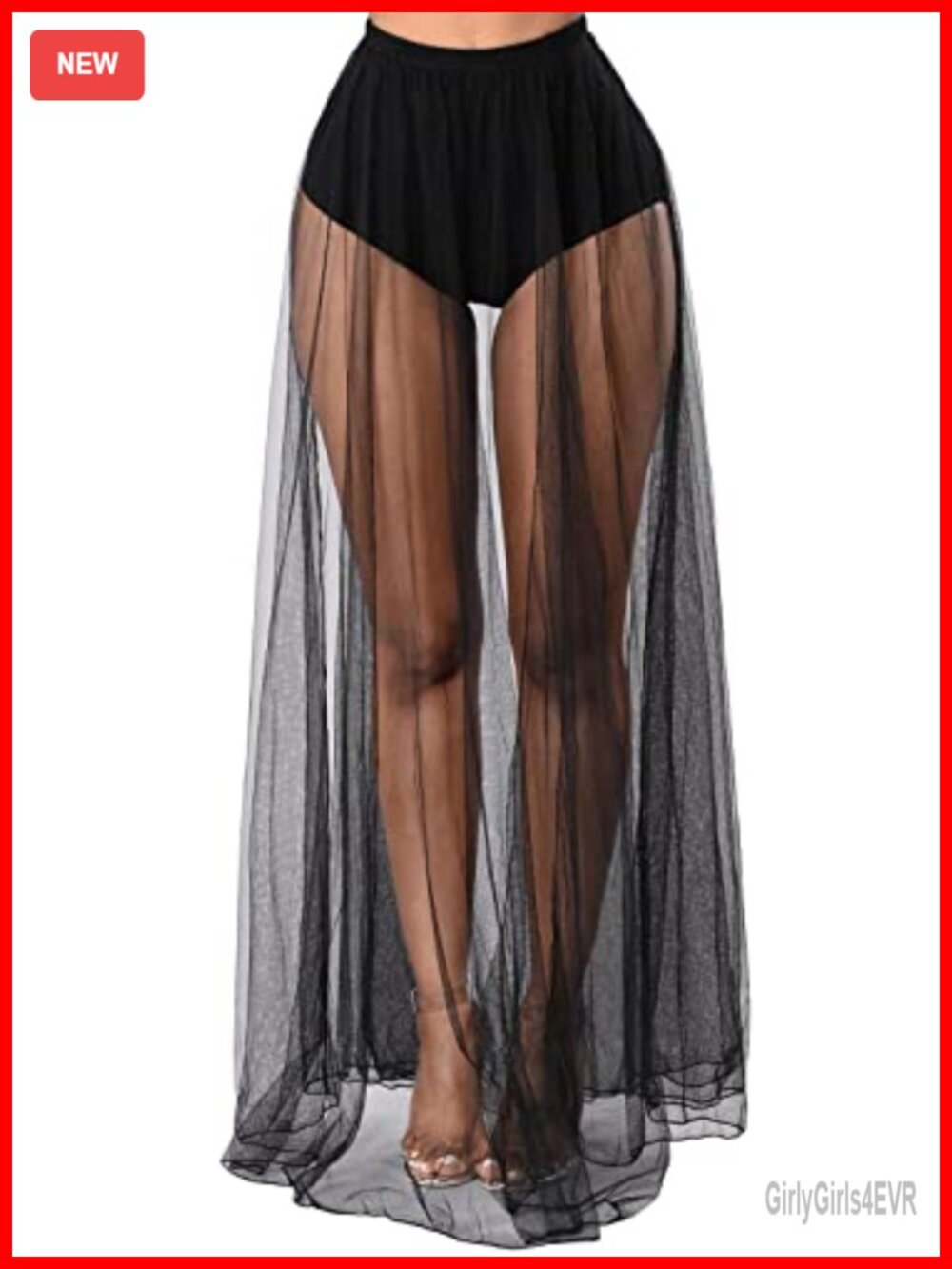 Women's Sheer Mesh High Waist Flare Maxi Skirt Rave Festival Clubwear